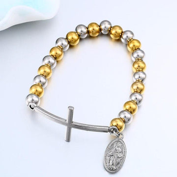 New Jesus Christ Cross Charm Beads Bracelet Bangle - Boys Mens Women Chain Stainless Steel Jewellery - Ideal Gifts - The Jewellery Supermarket